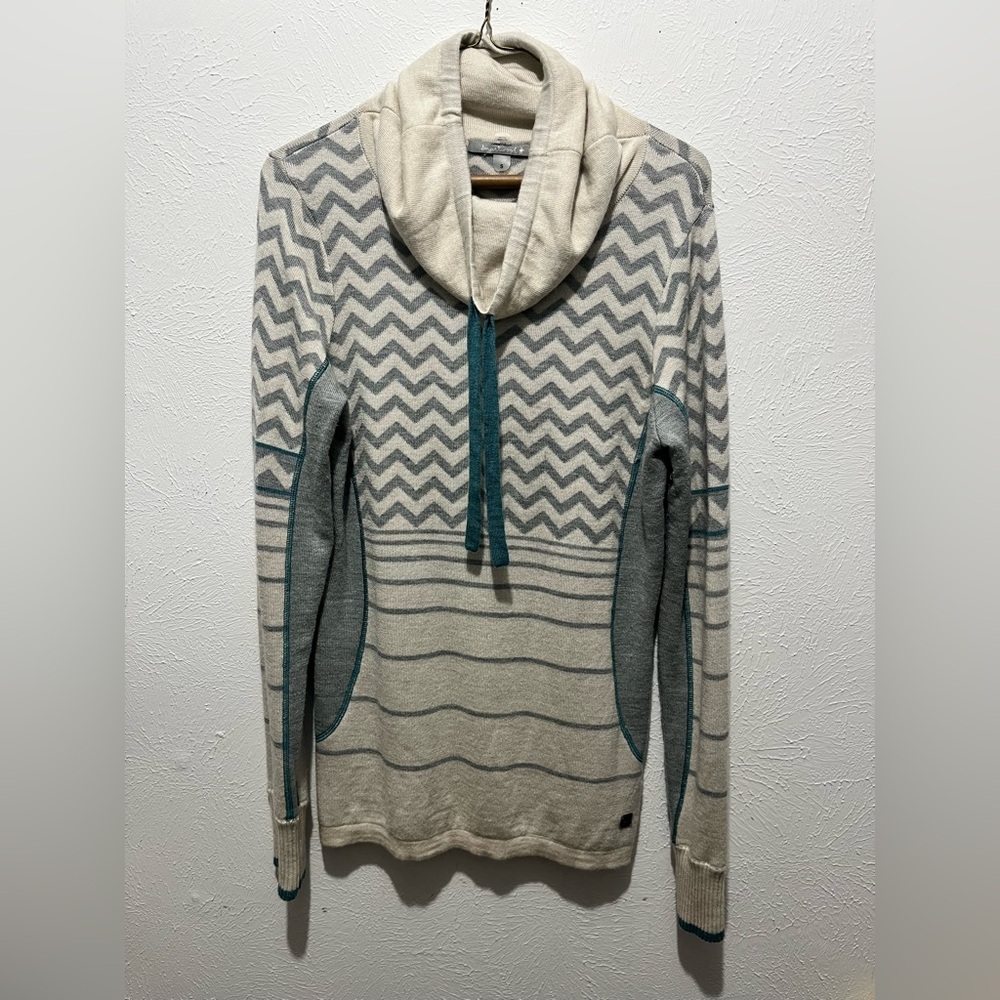 Smartwool Long Sleev Striped Knit Chevron Patterned Cowl Neck Top Sweater Small